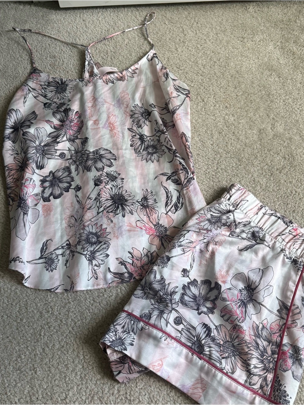Victoria's Secret Satin Pajama Lounge Set Small Sleepwear Pink Black Floral